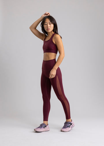 Legging Durga Deep Ruby Purple con Malla Lateral